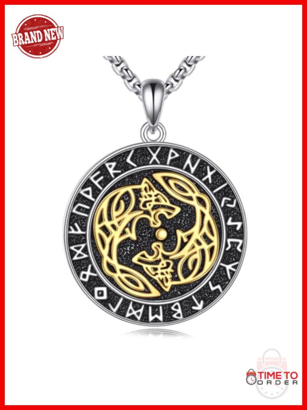 925 Sterling Silver Viking Wolf Pendant Necklace 22 Inch Men's Jewelry Gift